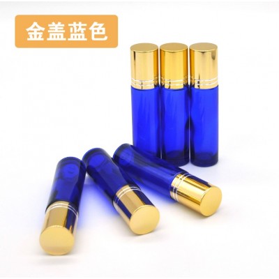 Wholesale 10ml Blue roll on glass perfume roller bottle with  golden cap