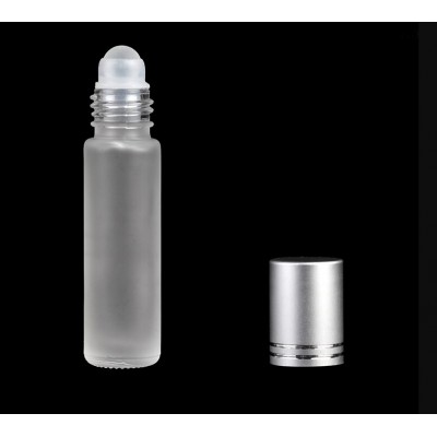 Wholesale  3ml 5ml 10ml  frosted clear metal roll on essential oil glass bottle for perfume