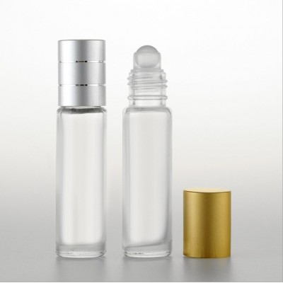 Wholesale  matter clear 10ml roller bottle  glass perfume roll on  perfume bottle with aluminum gold cap and rollers