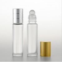 Wholesale  matter clear 10ml roller bottle  glass perfume roll on  perfume bottle with aluminum gold cap and rollers